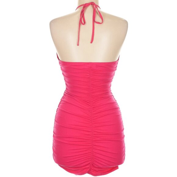 Reformation Dixon Halter Mini Dress Hot Pink Ruched Keyhole‎ Size M Sustainable - Picture 2 of 7